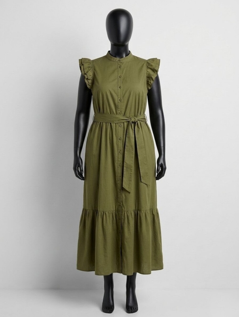 Who What Wear Olive Button-Front Maxi Dress with Tie Belt